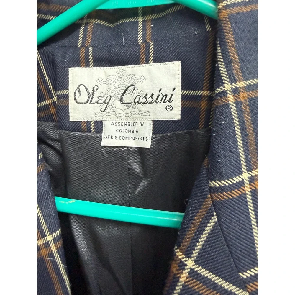 Oleg Cassini Vintage Navy Blue Plaid Wool Blend Blazer Jacket Men Size 40R